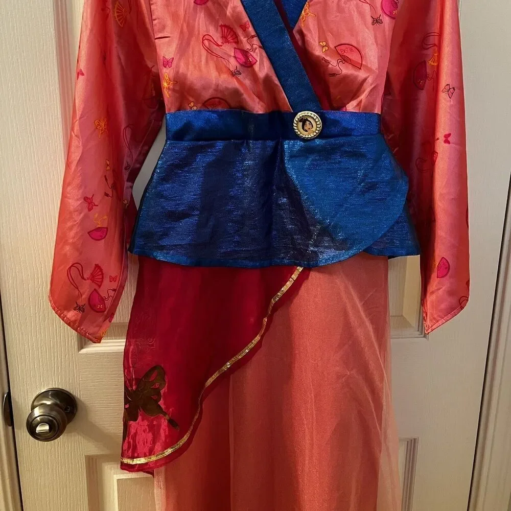 Disney Store Mulan Costume Dress Pink Red Blue Halloween Girls Size 7-8